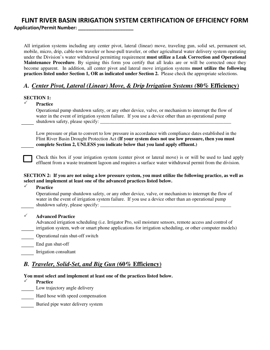 Flint River Basin Irrigation System Certification of Efficiency Form - Georgia (United States), Page 2