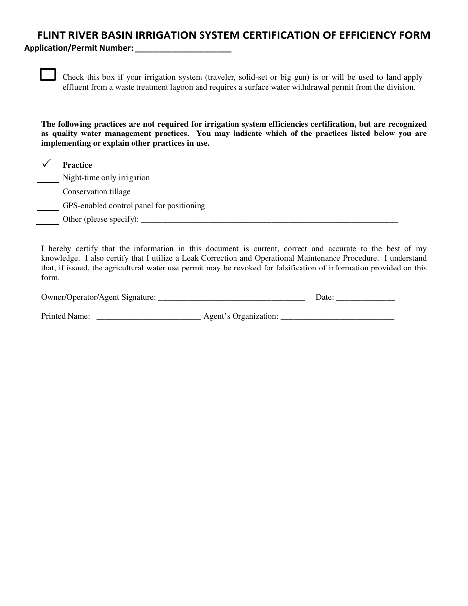 Flint River Basin Irrigation System Certification of Efficiency Form - Georgia (United States), Page 3