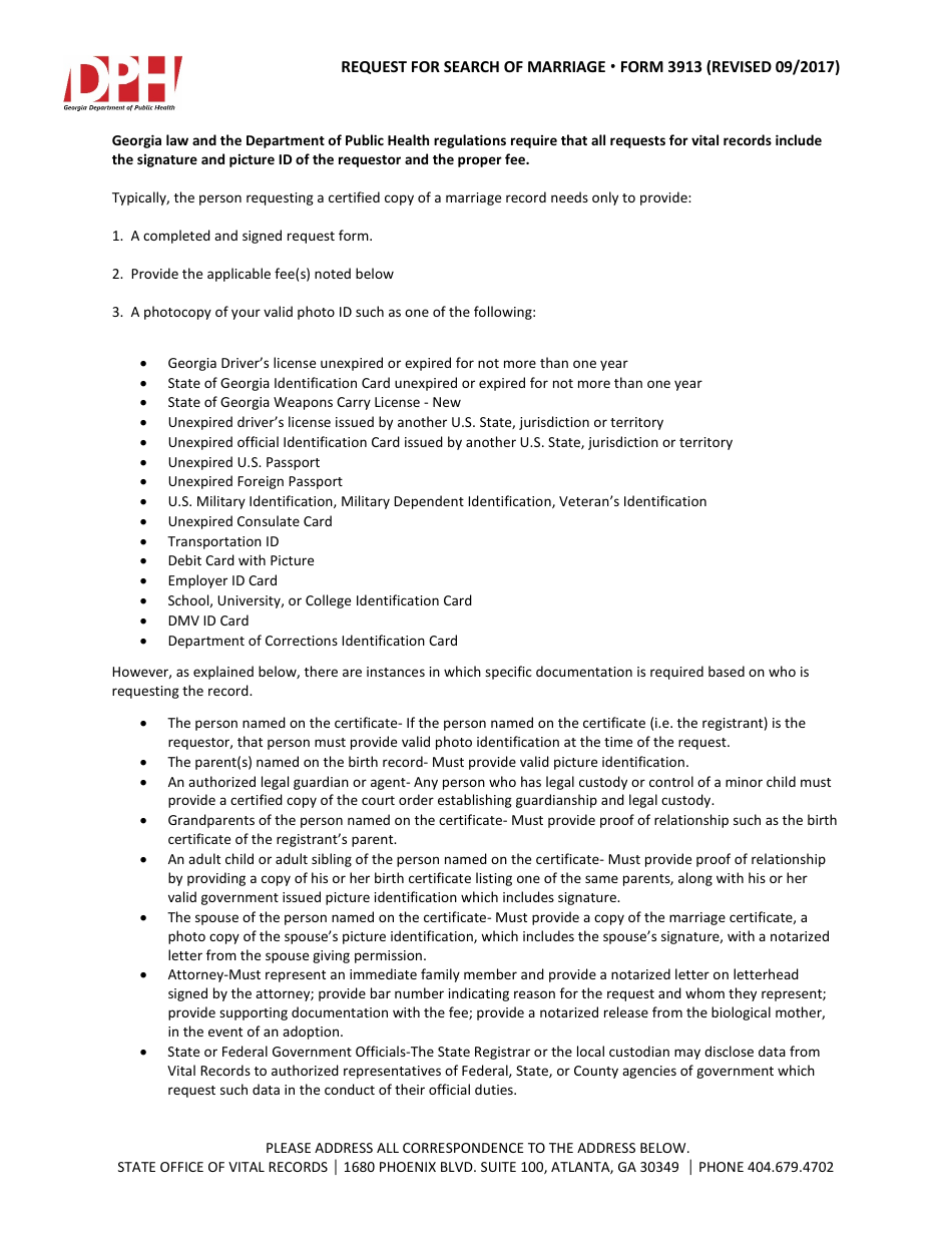 Form 3913 Request for Search of Marriage - Georgia (United States), Page 2