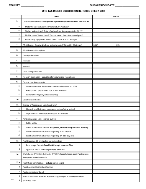 Tax Digest Submission in-House Check List - Georgia (United States), 2018