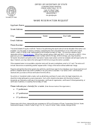 Document preview: Name Reservation Request Form - Georgia (United States)