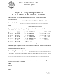 Form SOP-1 Service of Process, Notice, or Demand on the Secretary of State as Statutory Agent - Georgia (United States)