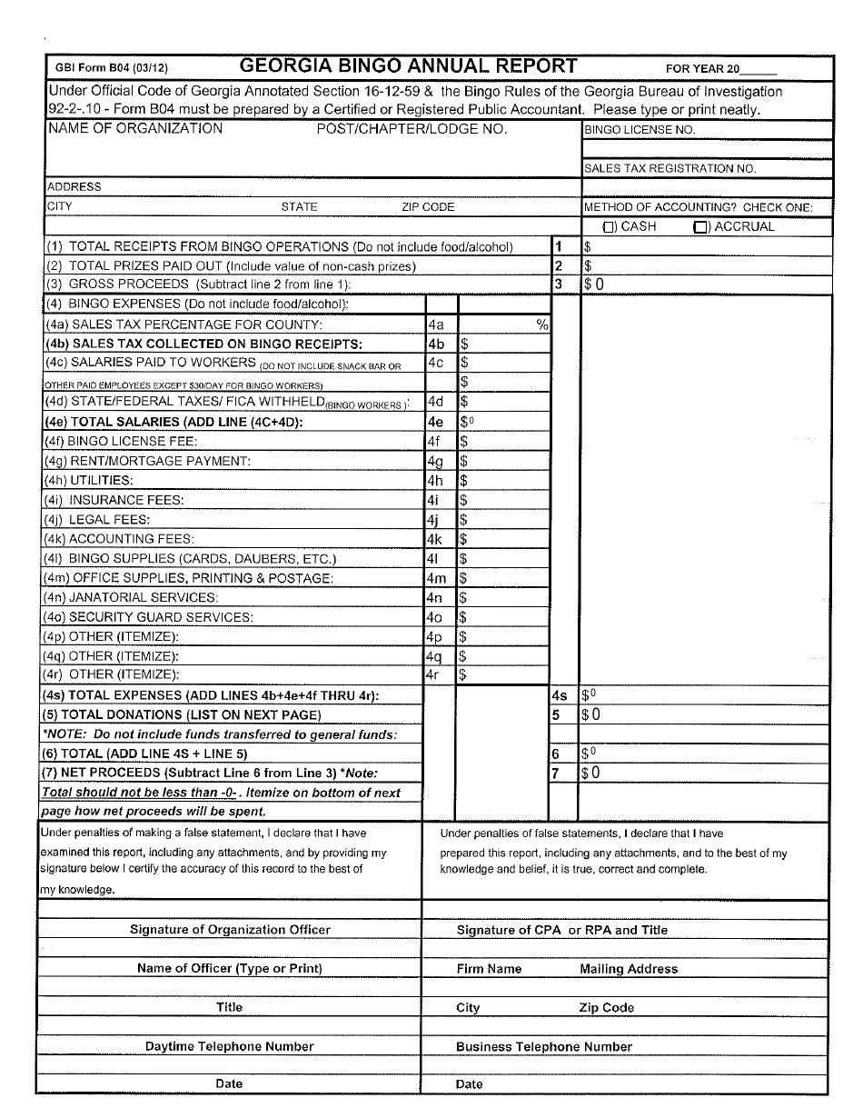 GBI Form B04 - Fill Out, Sign Online and Download Fillable PDF, Georgia ...