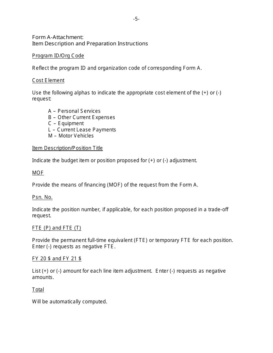 Instructions for Form A, A-ATTACHMENT - Hawaii, Page 5