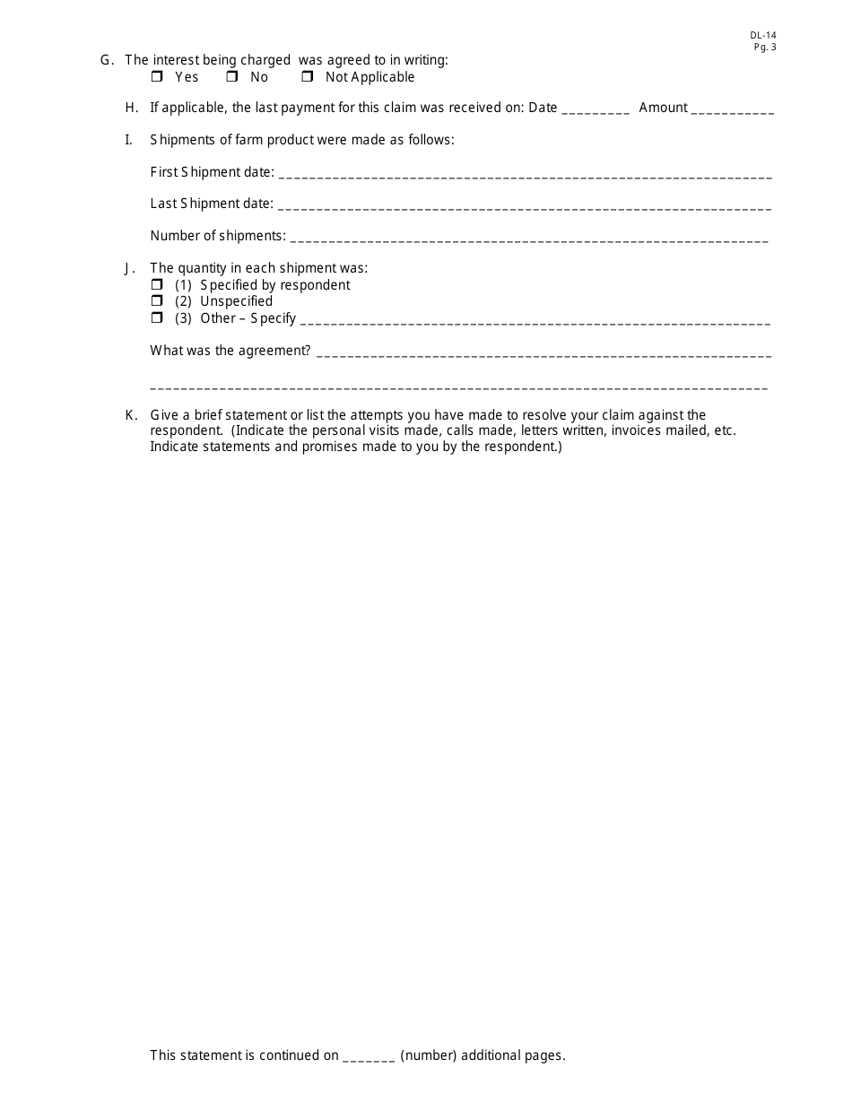 Form DL-14 Statement of Complaint - Hawaii, Page 3