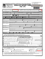 Document preview: Form AQS-279 Dog & Cat Import Form - Hawaii