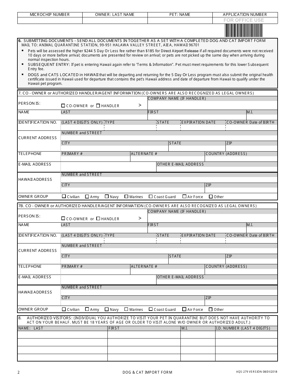 Form AQS-279 - Fill Out, Sign Online and Download Fillable PDF, Hawaii ...