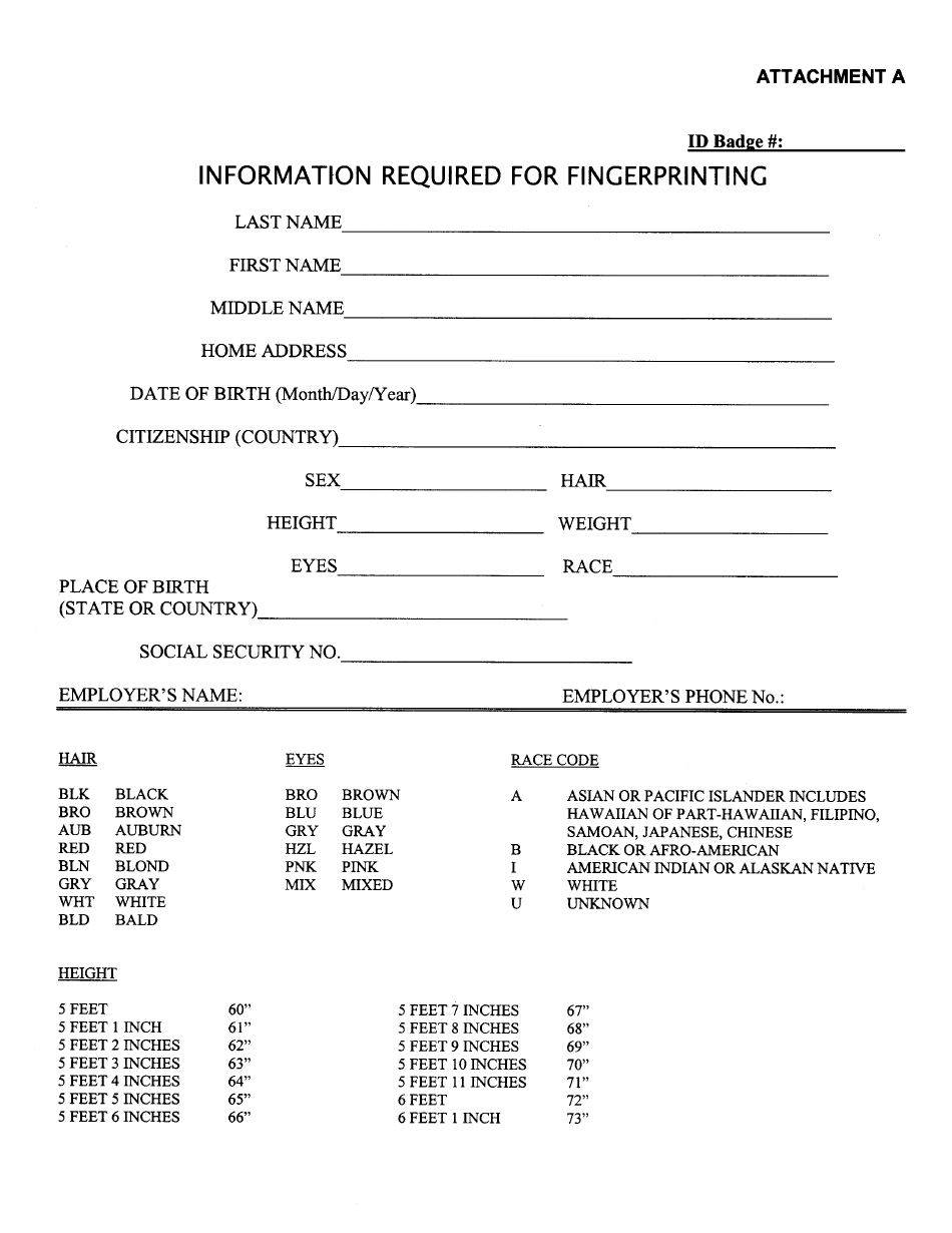 Attachment A Fingerprinting Application Form - Hawaii, Page 1