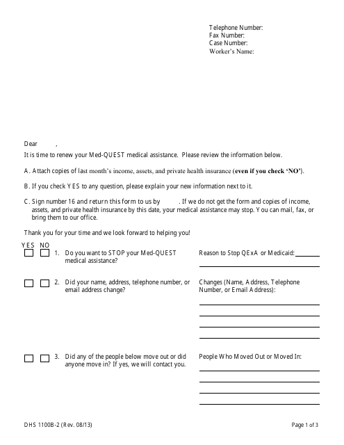 Form DHS1100B-2  Printable Pdf