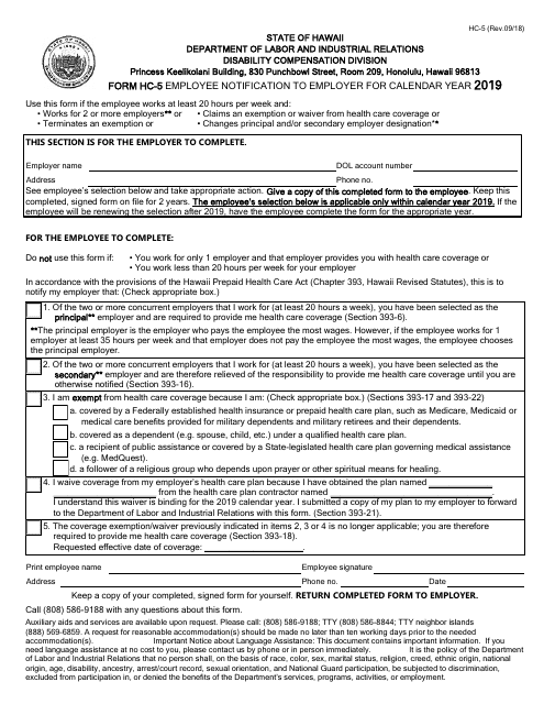 Form HC5 2019 Fill Out, Sign Online and Download Fillable PDF