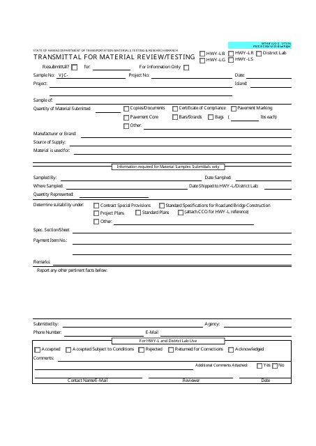 Form MTRB VJC-3 Transmittal for Material Review/Testing - Hawaii