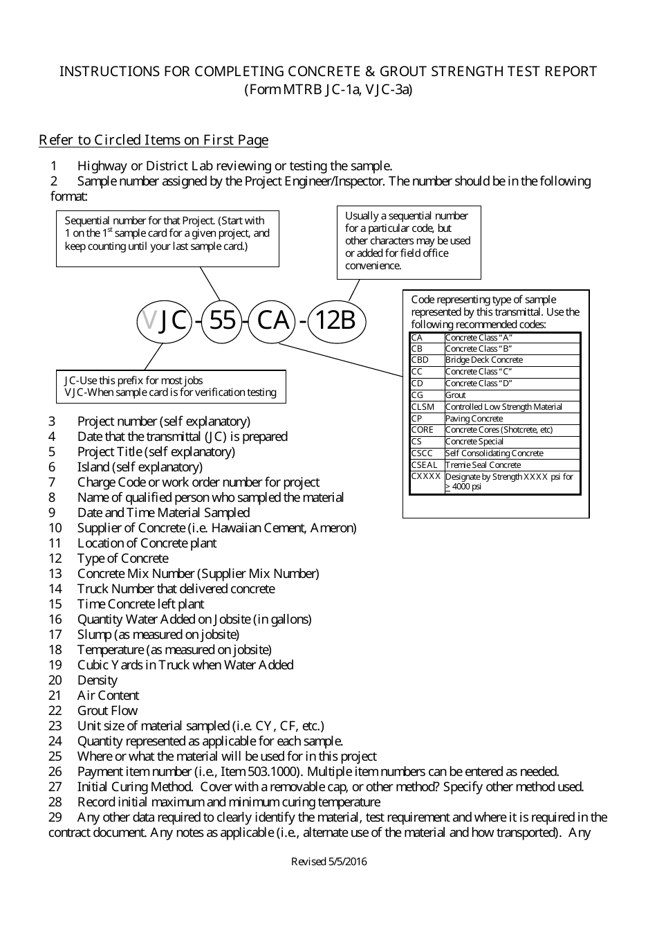 Instructions for Form MTRB JC-1A, MTRB VJC-3A Concrete  Grout Strength Test Report - Hawaii, Page 2