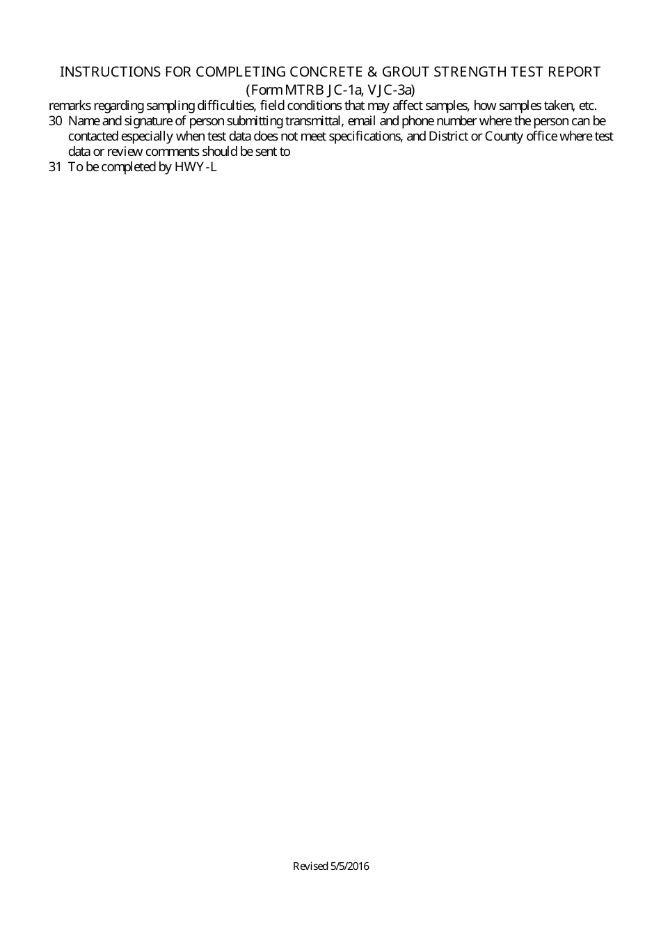 Instructions for Form MTRB JC-1A, MTRB VJC-3A Concrete  Grout Strength Test Report - Hawaii, Page 3