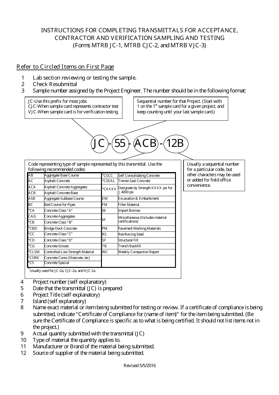 Instructions for Form MTRB JC-1, MTRB CJC-2, MTRB VJC-3 Transmittal for Material Review / Testing - Hawaii, Page 2