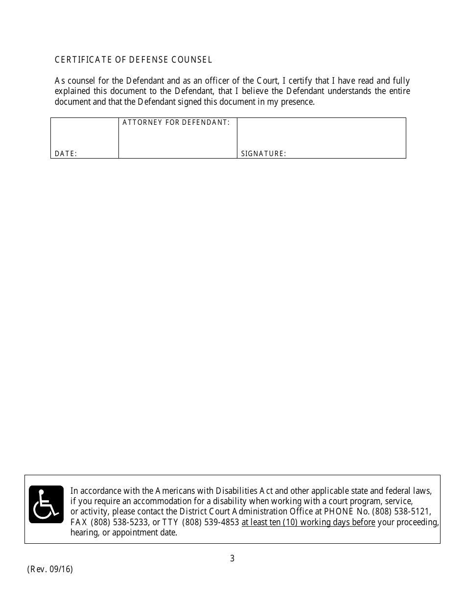 Petition for Admission to Dwi Court and Waiver of Rights - Hawaii, Page 3