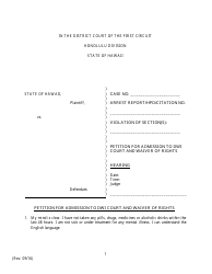 Document preview: Petition for Admission to Dwi Court and Waiver of Rights - Hawaii