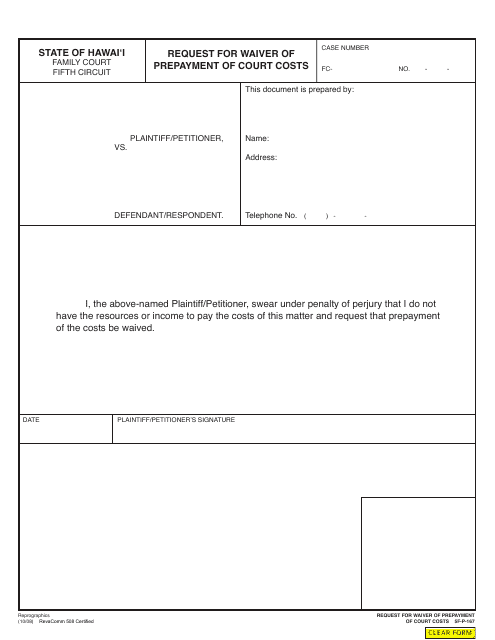 Form 5F-P-167 Request for Waiver of Prepayment of Court Costs - Hawaii
