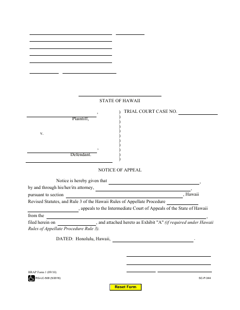 HRAP Form 1 Notice of Appeal - Hawaii