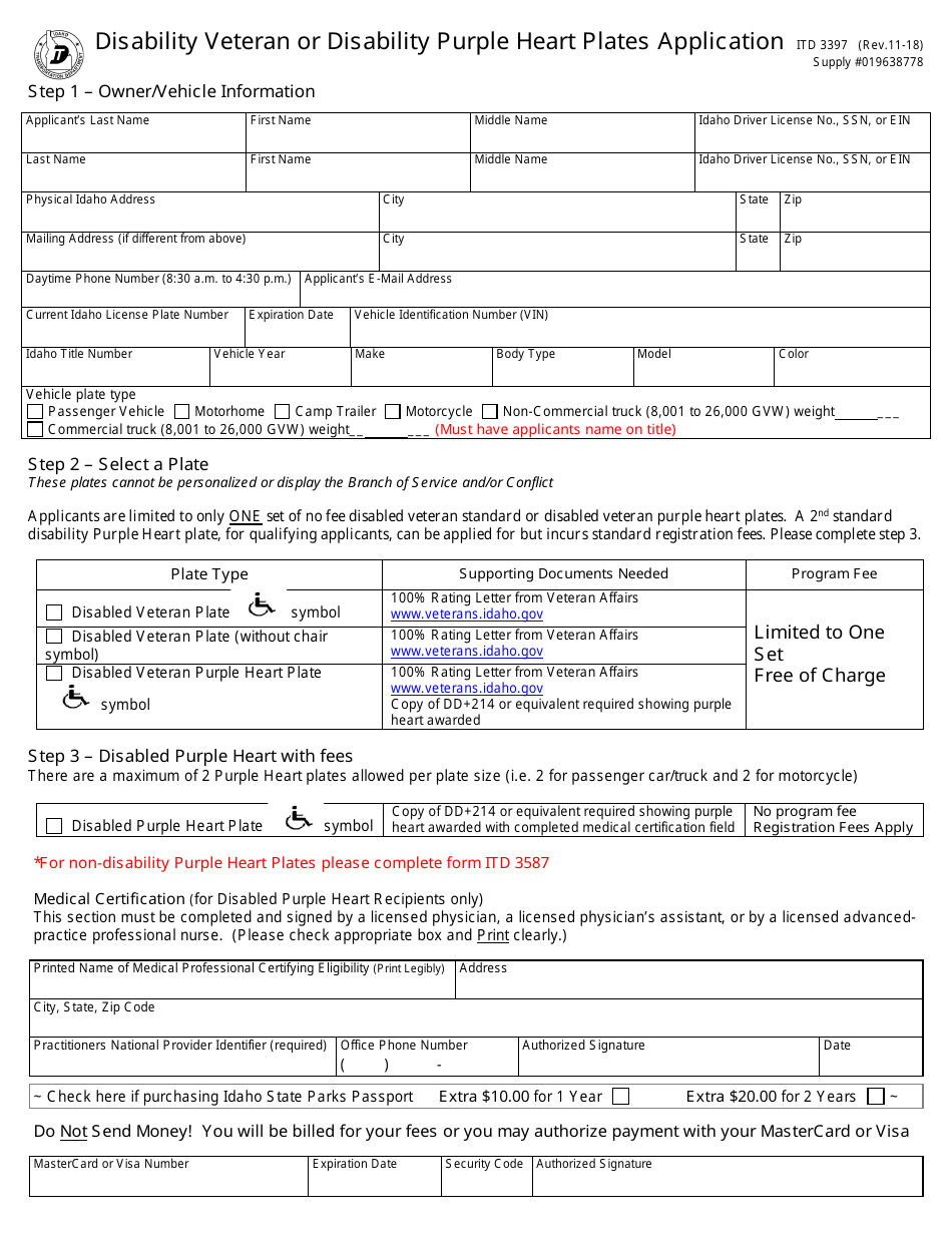 Form ITD3397 - Fill Out, Sign Online and Download Fillable PDF, Idaho ...