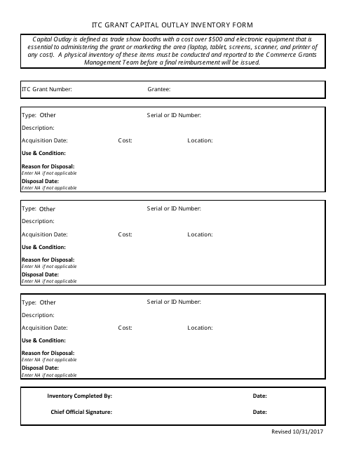 Itc Grant Capital Outlay Inventory Form - Idaho Download Pdf