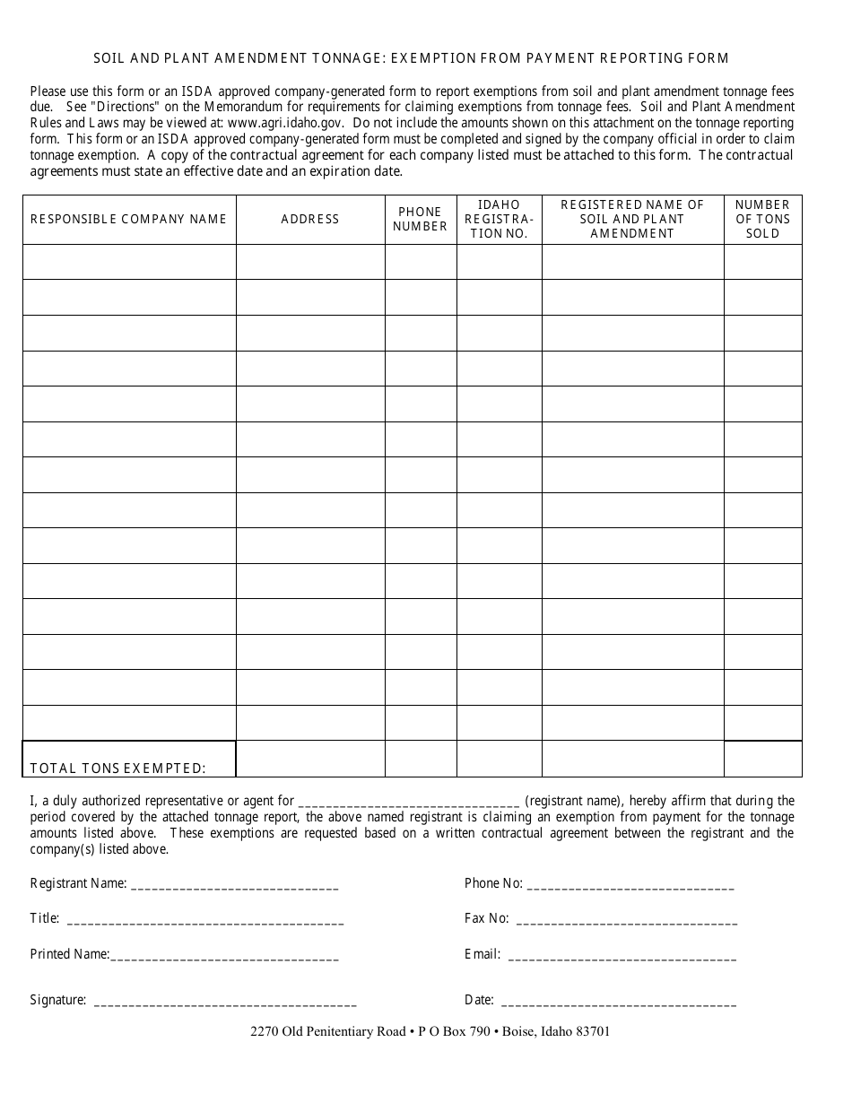 Soil and Plant Amendments Semi-annual Tonnage Report Form - Idaho, Page 2