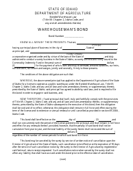 Warehouseman&#039;s Bond Form - Idaho