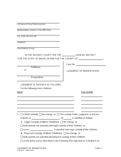 Form CAO M8-1 Judgment of Modification - Idaho