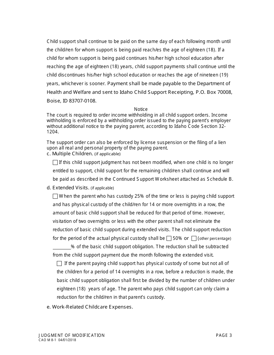 Form CAO M8-1 Judgment of Modification - Idaho, Page 3