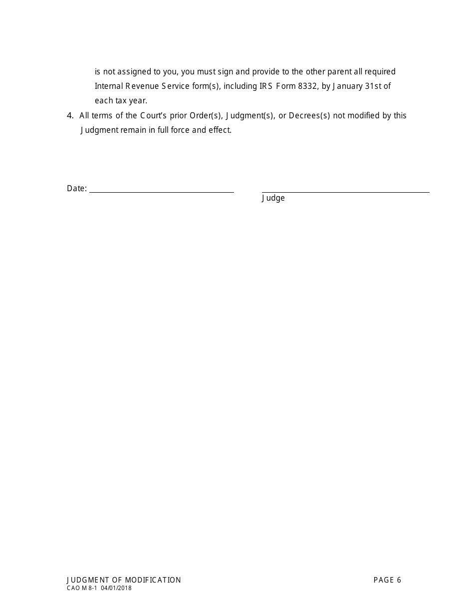 Form CAO M8-1 Judgment of Modification - Idaho, Page 6