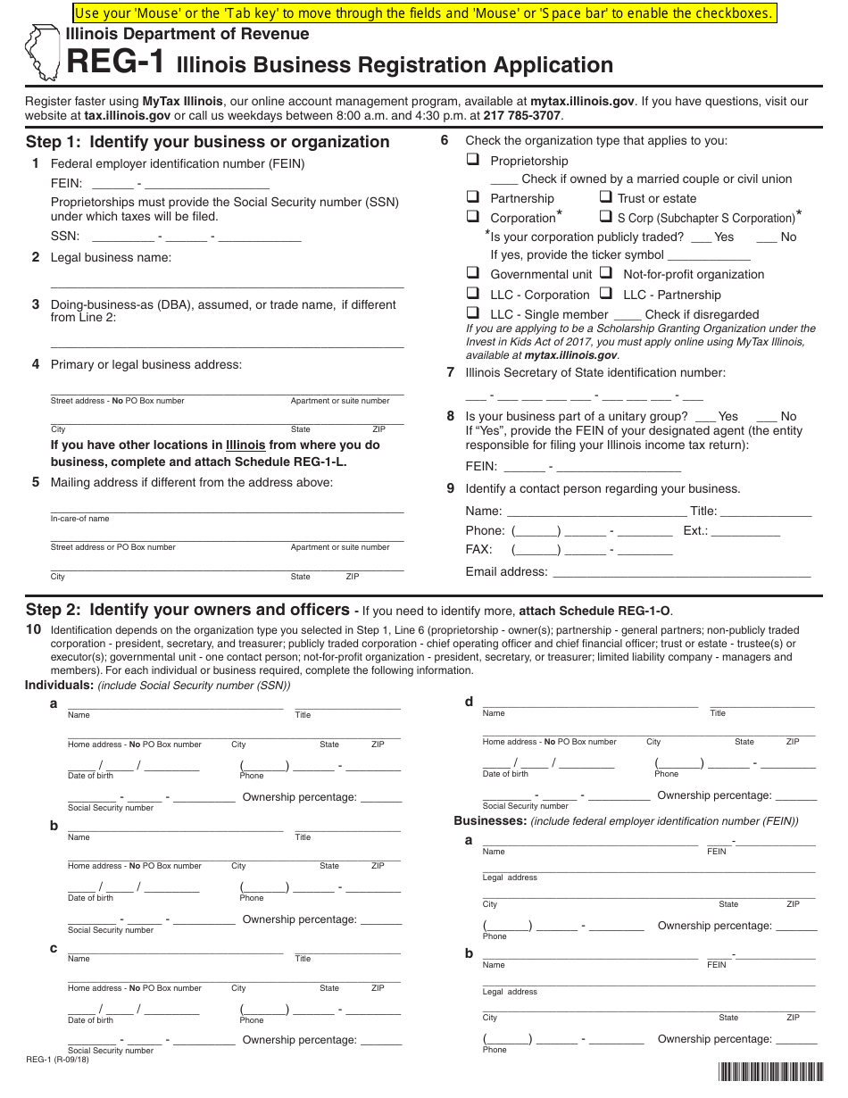 Form REG-1 - Fill Out, Sign Online and Download Fillable PDF, Illinois ...