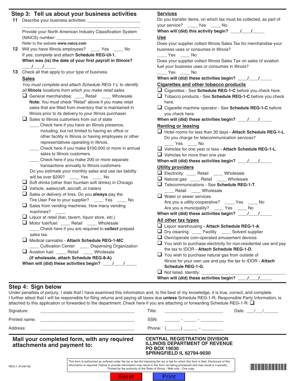 Form REG-1 Illinois Business Registration Application - Illinois, Page 2