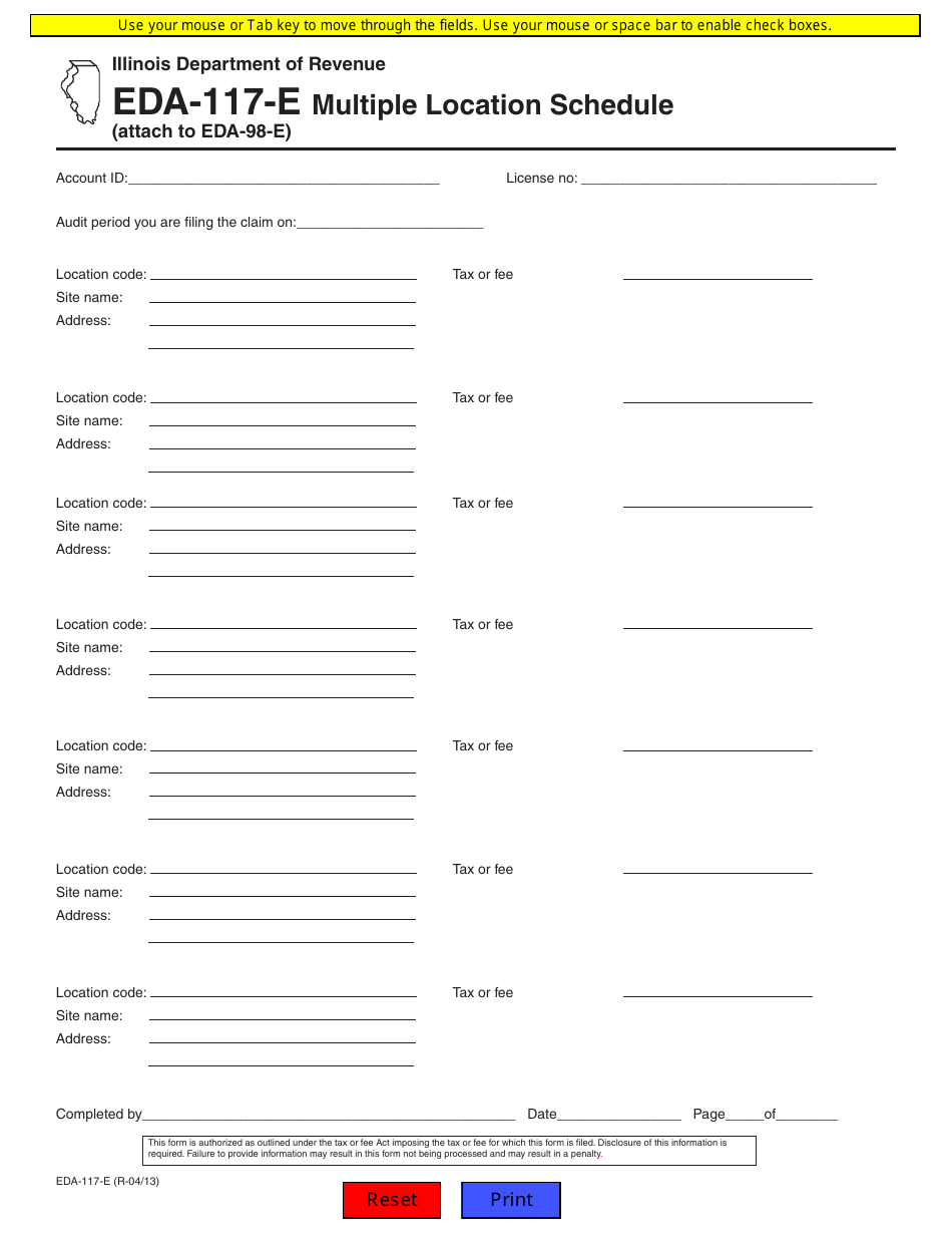 Form EDA-117-E Multiple Location Schedule - Illinois, Page 1