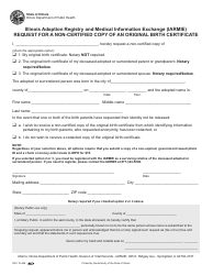 Form IOCI15-494 &quot;Illinois Adoption Registry and Medical Information Exchange (Iarmie) Request for a Non-certified Copy of an Original Birth Certificate&quot; - Illinois