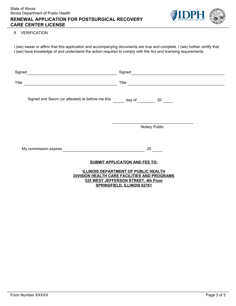 Form XXXXX Renewal Application for Postsurgical Recovery Care Center License - Illinois, Page 3