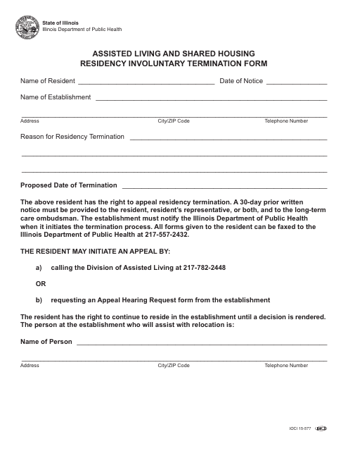 Form IOCI15-577 Assisted Living and Shared Housing Residency Involuntary Termination Form - Illinois