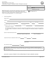 Document preview: Form 445108 Ambulatory Surgical Treatment Center Renewal Licensure - Illinois