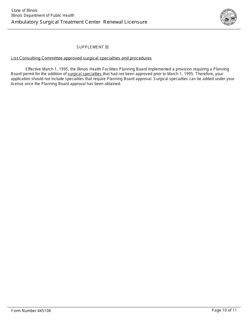 Form 445108 Ambulatory Surgical Treatment Center Renewal Licensure - Illinois, Page 10
