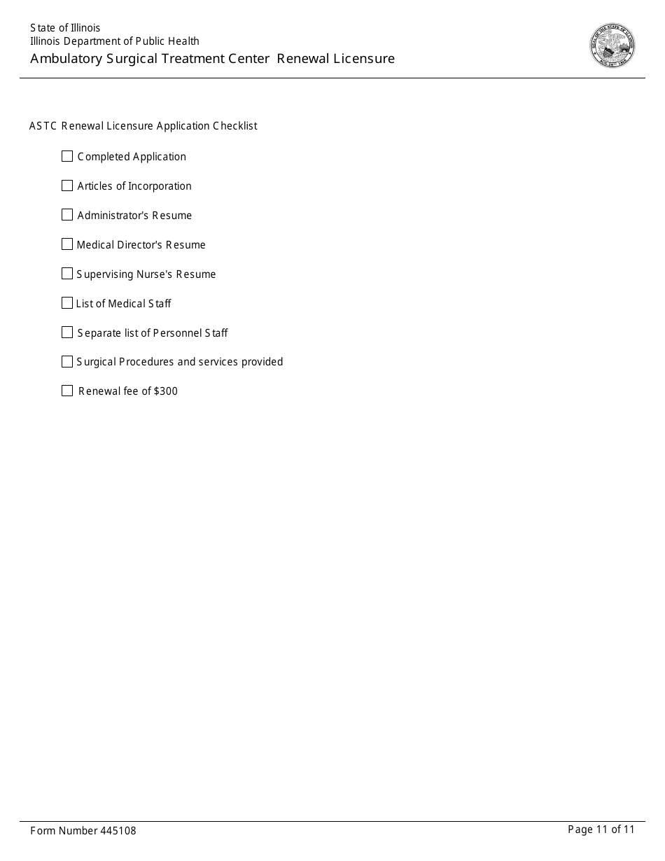 Form 445108 Ambulatory Surgical Treatment Center Renewal Licensure - Illinois, Page 11