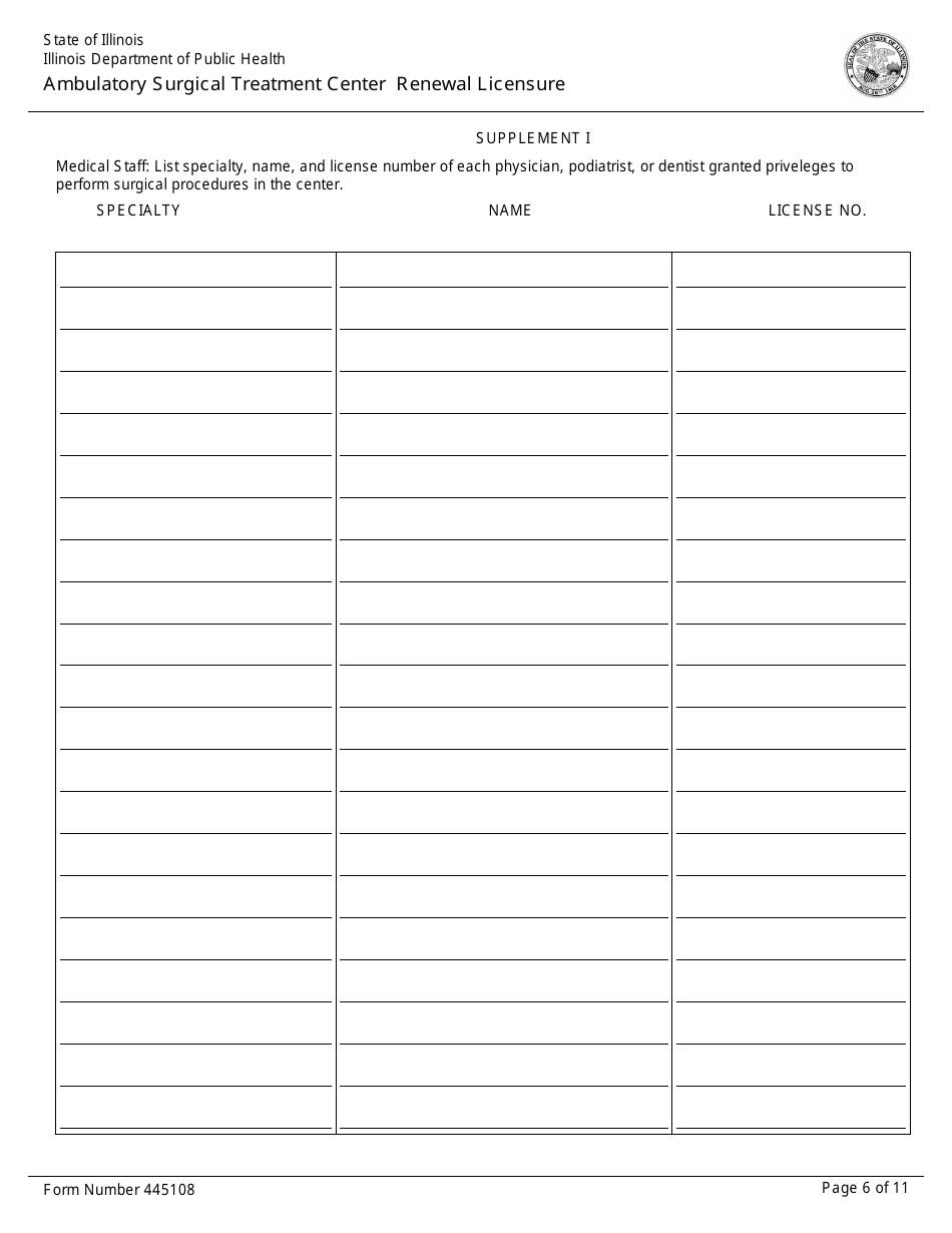 Form 445108 Ambulatory Surgical Treatment Center Renewal Licensure - Illinois, Page 6