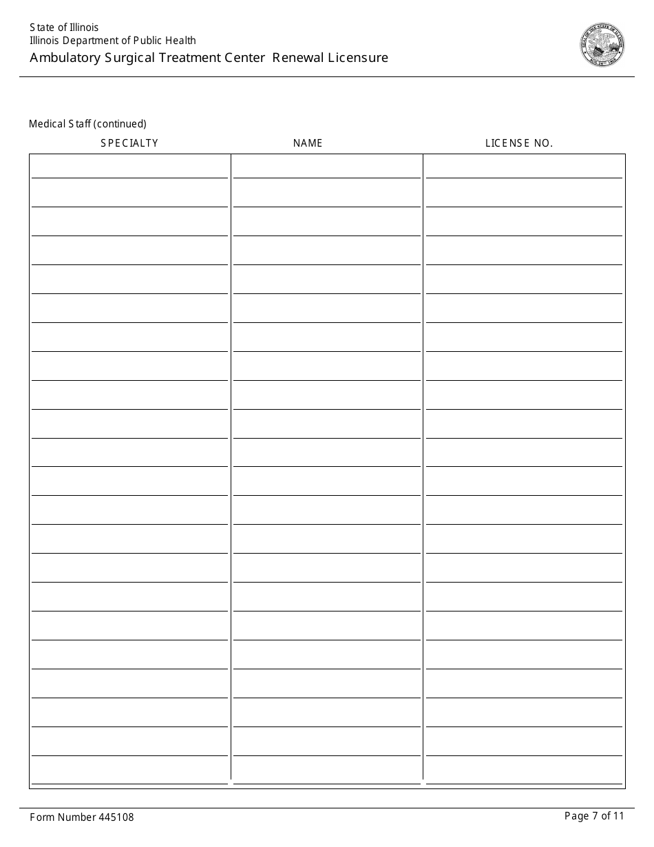 Form 445108 Ambulatory Surgical Treatment Center Renewal Licensure - Illinois, Page 7