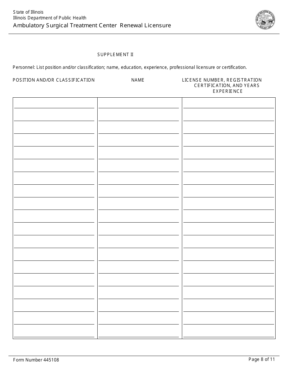 Form 445108 Ambulatory Surgical Treatment Center Renewal Licensure - Illinois, Page 8