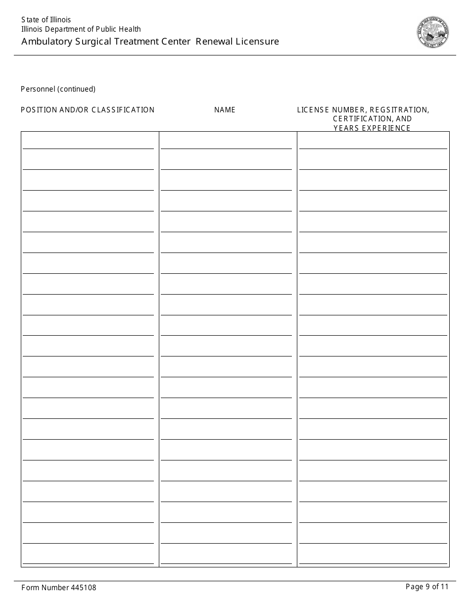 Form 445108 Ambulatory Surgical Treatment Center Renewal Licensure - Illinois, Page 9