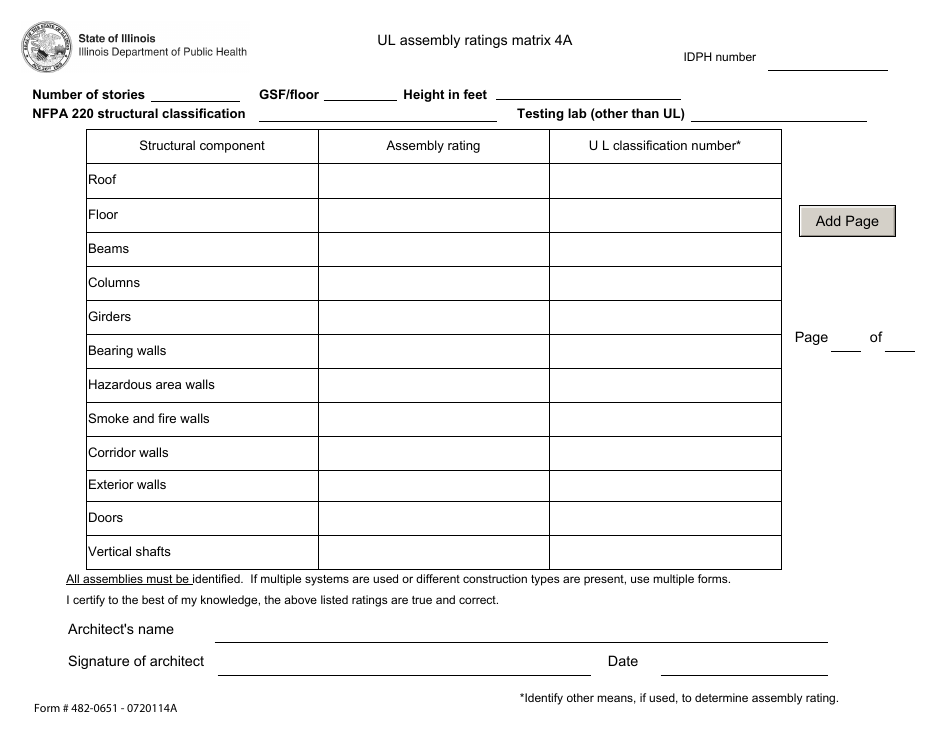 Form 482-0651 - 0720114A Ul Assembly Ratings Matrix 4a - Illinois, Page 1