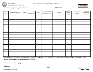 Document preview: Form 482-0651 - 0720114E Fire, Smoke, Fire/Smoke Damper Matrix 4e - Illinois