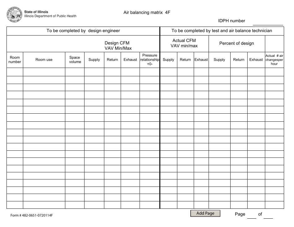 Form 482-0651-0720114F Air Balancing Matrix 4f - Illinois, Page 1