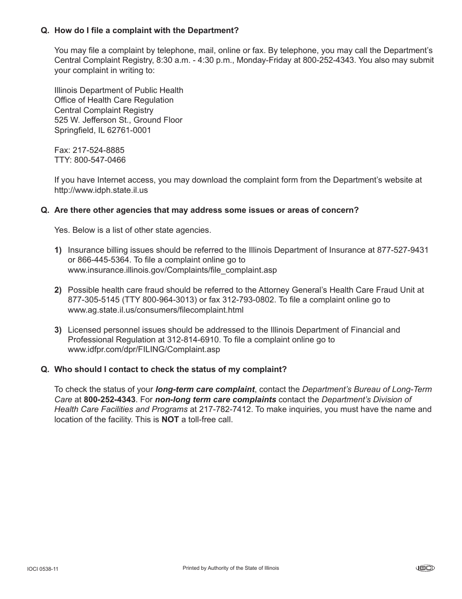 Form IOCI0538-11 Complaint Form - Illinois, Page 4