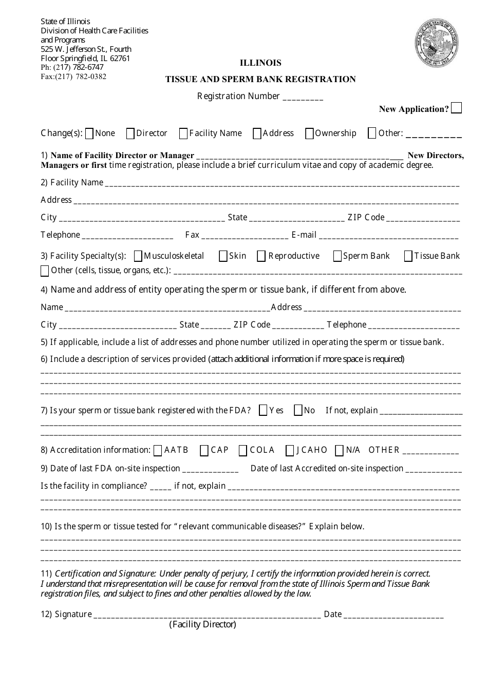 Illinois Illinois Tissue and Sperm Bank Registration Form - Fill Out ...