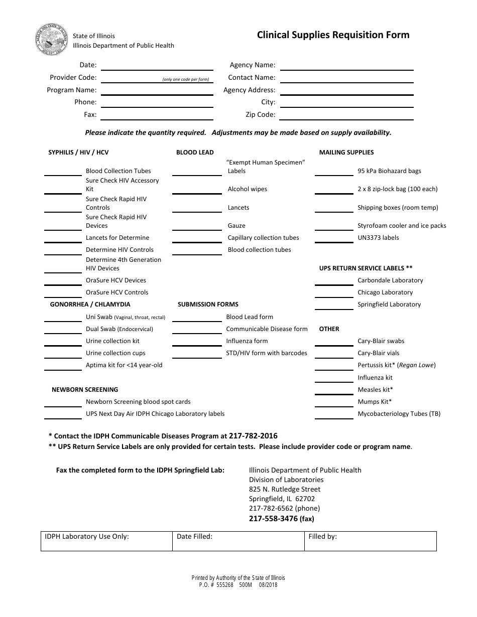 Illinois Clinical Supplies Requisition Form - Fill Out, Sign Online and ...