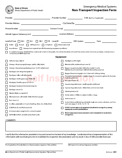 Form IOCI16-60 Emergency Medical Services (EMS) Systems Non-transport Inspection Form - Illinois