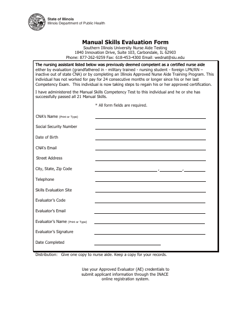 Manual Skills Evaluation Form - Illinois Download Pdf
